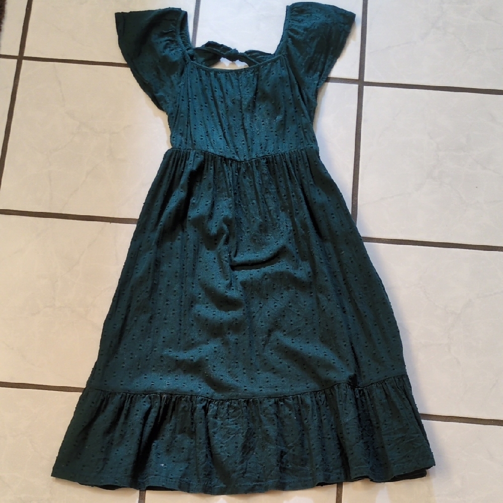 Old Navy Green Pleated Sundress with Flutter Cap Sleeves